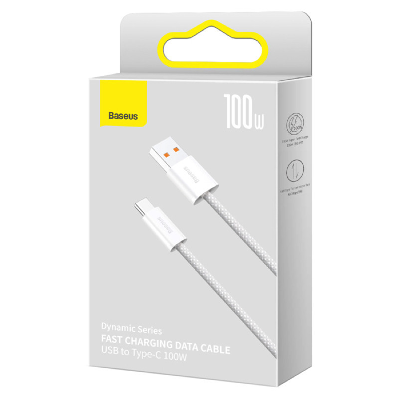 Кабель Baseus Dynamic Series Fast Charging Data Cable USB to Type-C 100W 1m White Одеса - фото 2