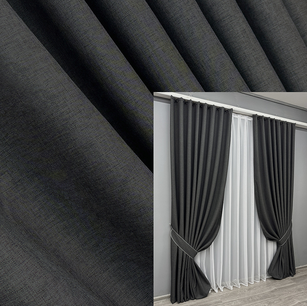 Комплект готовых штор VR-Textil ALORA-TON № 1872ш Графитовый 200х270см 2 шт (32-160) Киев - изображение 1