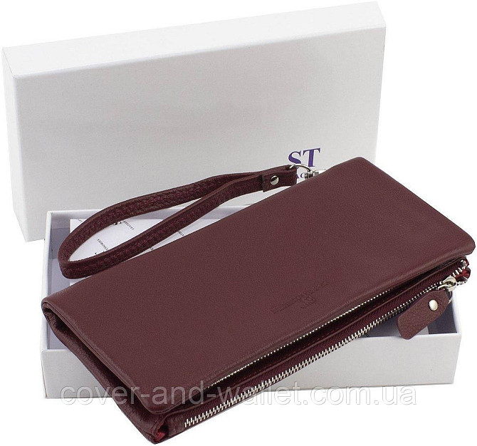 Бордовый женский кошелек-клатч из натуральной кожи на два отделения ST Leather Киев - изображение 10