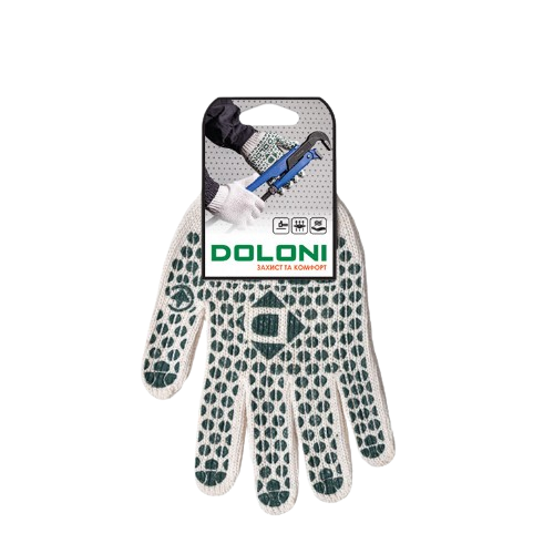 Рукавички 547 трикотаж 219 текс з крапкою ПВХ р.10(XL) білий/зелений ДКГ Житомир