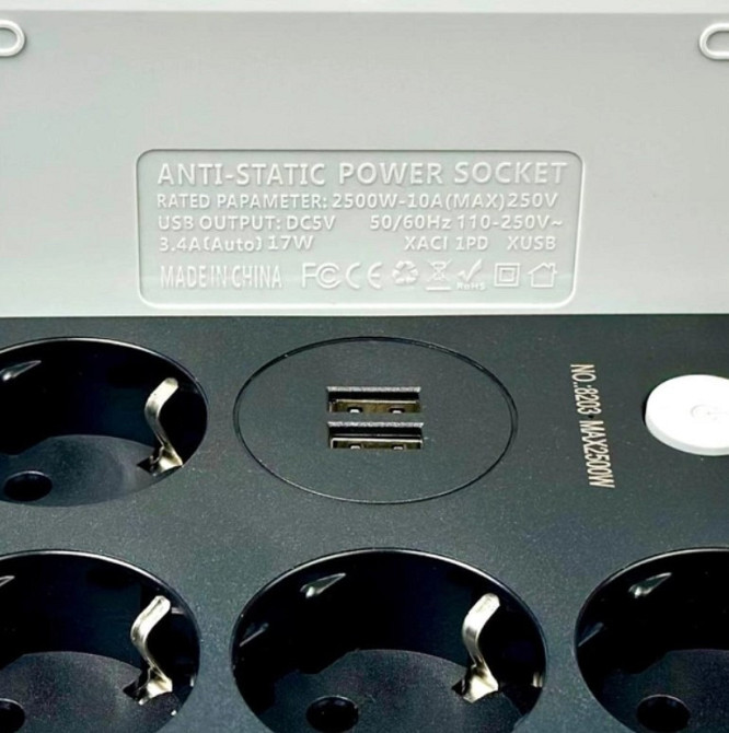 Подовжувач Power Socket 8203 2USB на 4 розетки, 2 м, чорний Винница - изображение 3