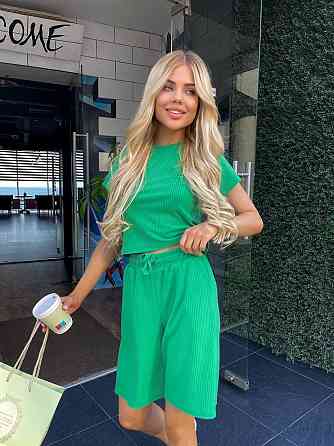 Женский костюм в рубчик с шортами Зелёный 46/48 Харьков