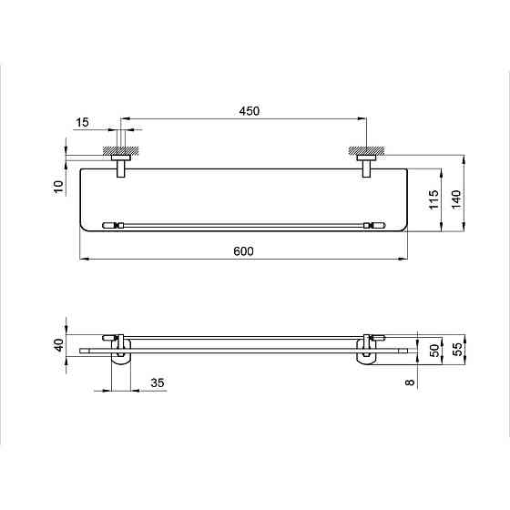Полиця універсальна Qtap Liberty скляна 600 мм QTLIBCRM1153 Chrome Київ