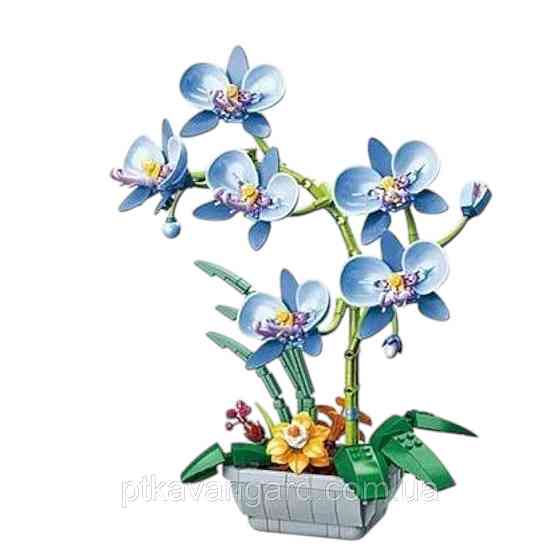 Конструктор орхідея на 562 деталей конструкторний набір квіти в горщику подарунок для дітей та дорослих декор Синій Хмельницький