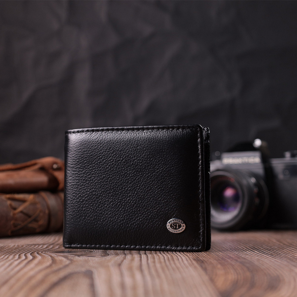 Шкіряний гаманець з металевим затискачем, чорний (ST Leather) Київ - фото 18