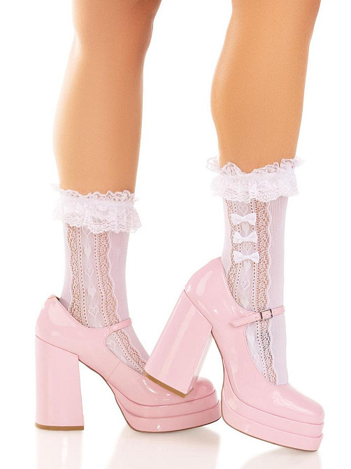 Шкарпетки ажурні Leg Avenue Mini Bow Lace Anklet, білі, з рюшами, декор — бантики Sex Aura Київ - фото 2