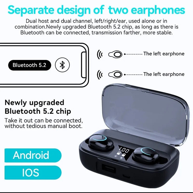 Навушники бездротові TWS X10 Sport Bluetooth 5.2 + Powerbank Київ - фото 4