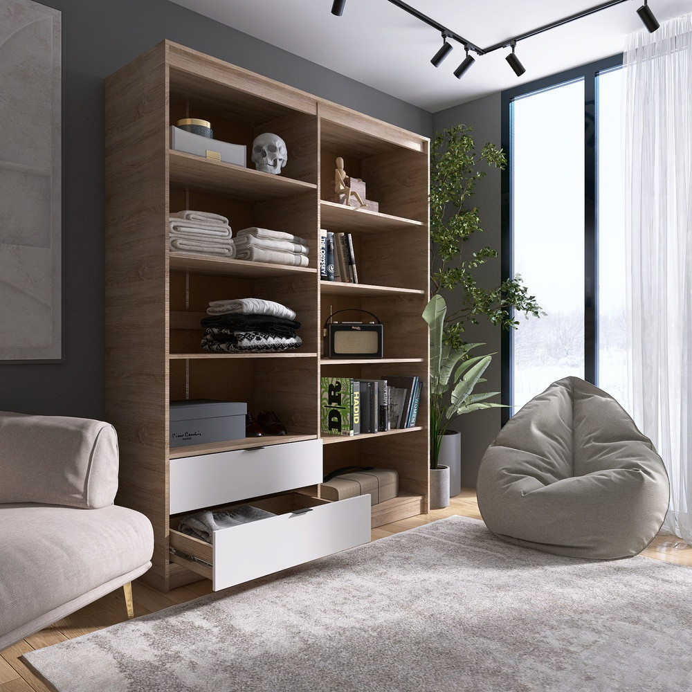 Шафа розпашна для одягу з висувними шухлядами (полиці- полиці) Еверест Сіті-1600 160,2х50х204,6 см Дуб сонома/Білий (DTM-071122) Львів - фото 4