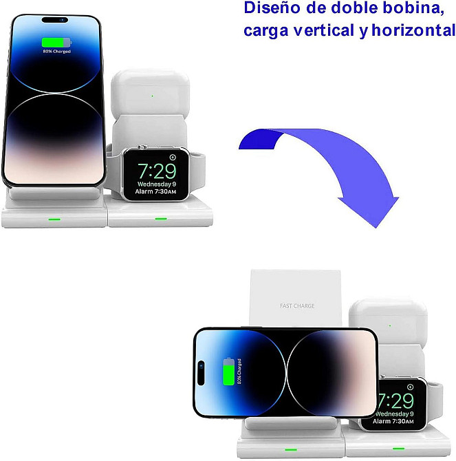 Беспроводная зарядка 3-в-1 для iPhone, Apple Watch и AirPods, быстрая Qi зарядная станция белая, док-станция Киев - изображение 7