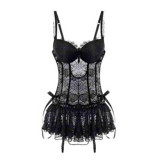 Еротичний комплект пеньюар та стрінги жіночі мереживні з прозорою сіткою XS/S Чорний Вінниця