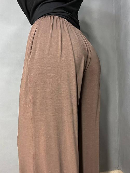 Брюки женские A-N 25060 палаццо на резинке с карманами тонкие свободные, коричневый, one size Киев - изображение 5