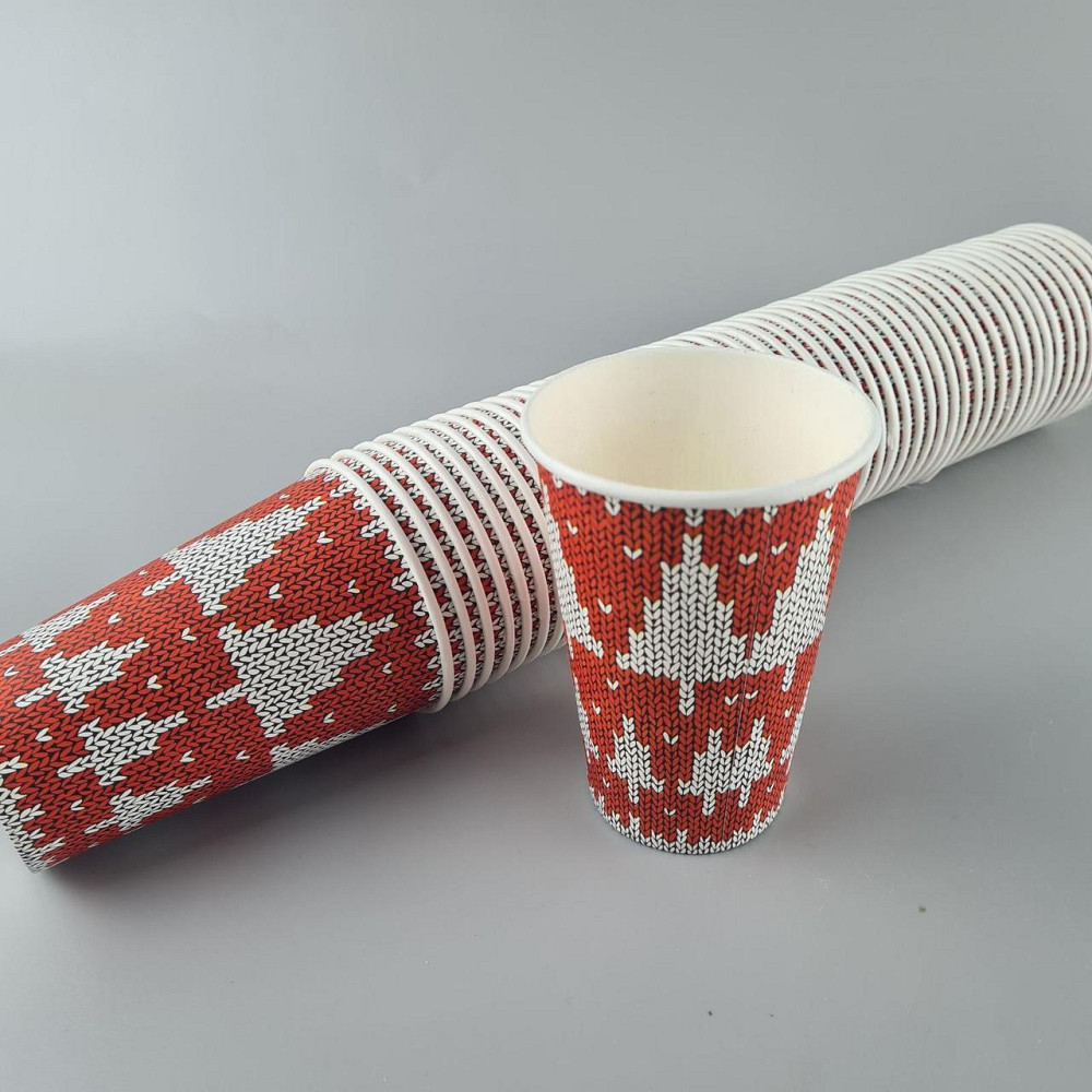 Стаканы бумажные одноразовые 340 мл НГ "ЕЛКИ НА КРАСНОМ"   (50 шт) Харьков - изображение 1