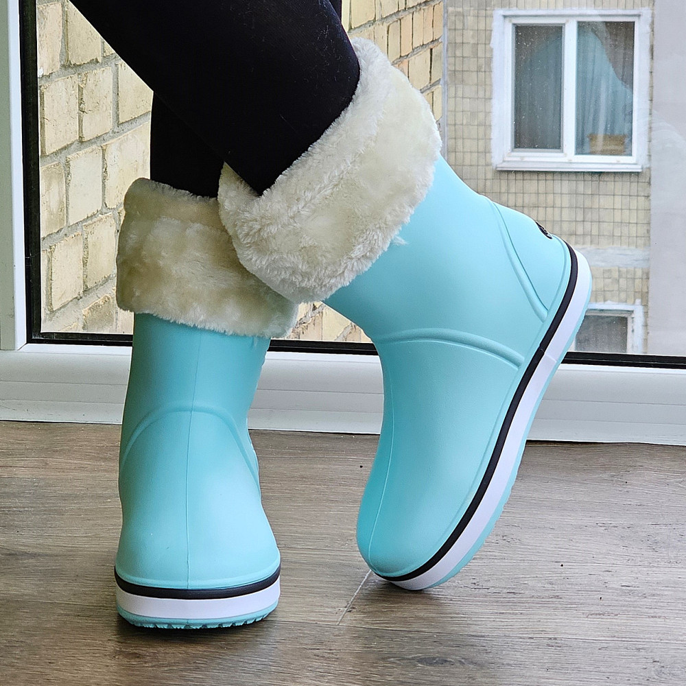 Жіночі Гумові Напівчоботи Блакитні CROCS Бірюзові Чоботи Крокси Теплі Зимові (розміри: 36,37,38,39,40,41) — Дніпро - фото 3