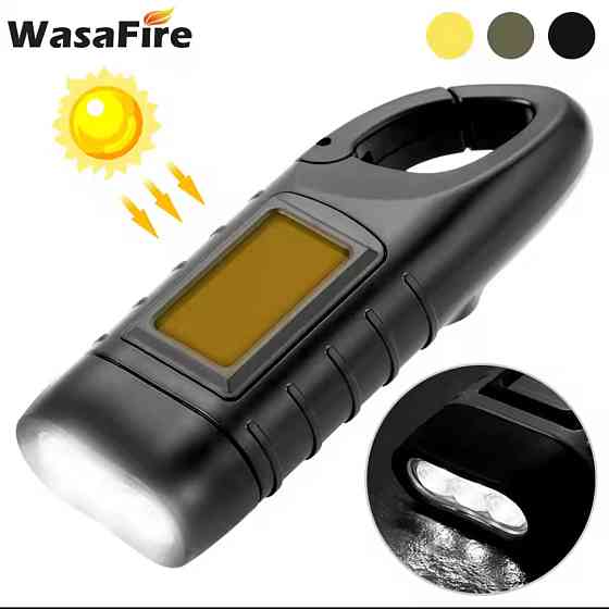 Фонарик портативный на солнечной батарее и ручной зарядке 12.4 на 4,5 см черный Киев