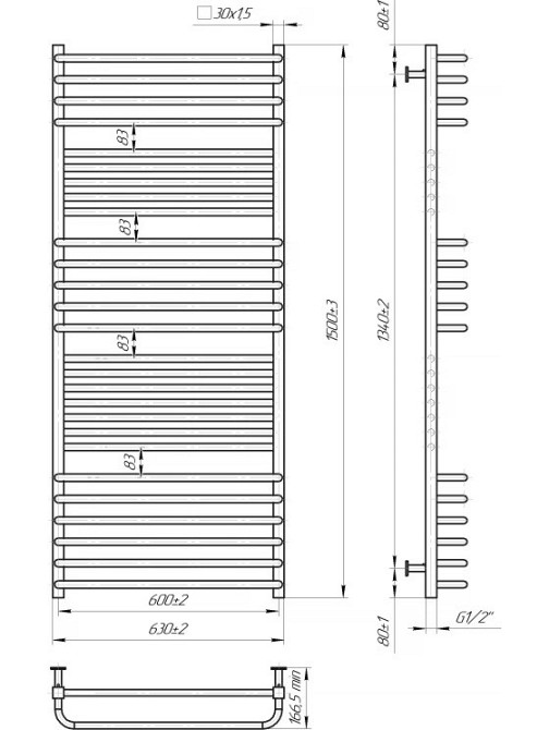 Водяной полотенцесушитель Mario INOX Гера-Люкс 1500х630/600 Киев - изображение 4