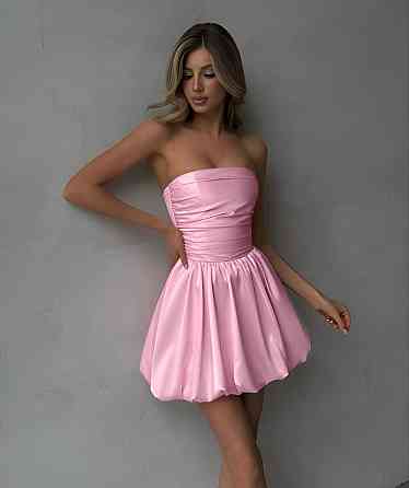 Женское коктейльное мини платье с пышной юбкой дабл сатин с подкладкой Розовый, 42/44 Одесса