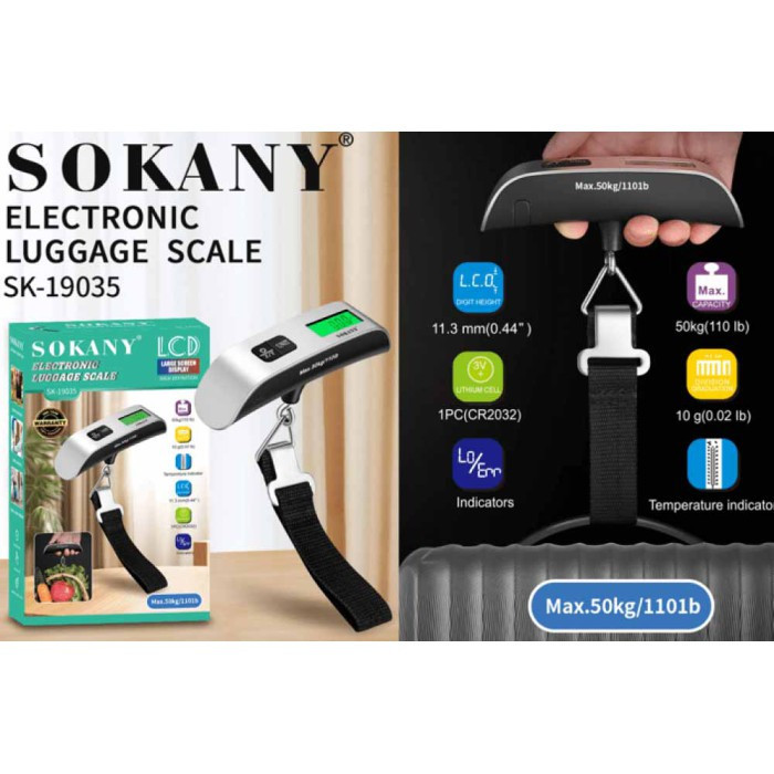 Електронний кантар Sokany SK-19035 (50 кг/10 г): ручні багажні ваги з LCD-дисплеєм, термометром та ременем Одеса - фото 3
