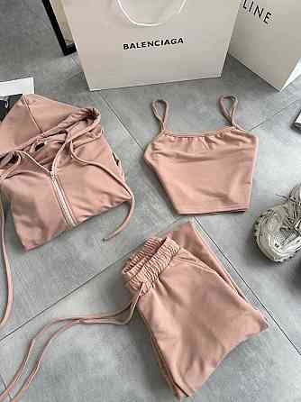 Жіночий повсякденний костюм-трійка: кофта топ і штани двонитка Беж, 46/48 Одеса