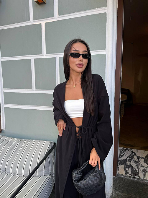 Жіночий базовий теплий костюм двійка: кардиган і штани палацо турецький кашеміровий термотрикотаж Чорний Одеса - фото 3