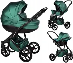 Детская коляска Mommo 3W1 Wielofunkcyjny Zielona Eko-Skóra Lekki Aluminiowy Stelaż-Duży Zapinany Kosz Na Zakupy-Obrotowe Koła ( Киев - изображение 1