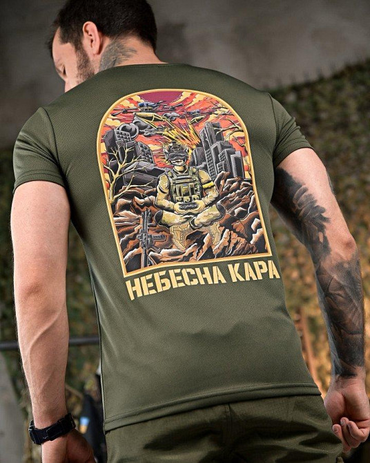 Тактична потовідвідна Футболка Небесна кара олива ПП7894 Одеса - фото 4