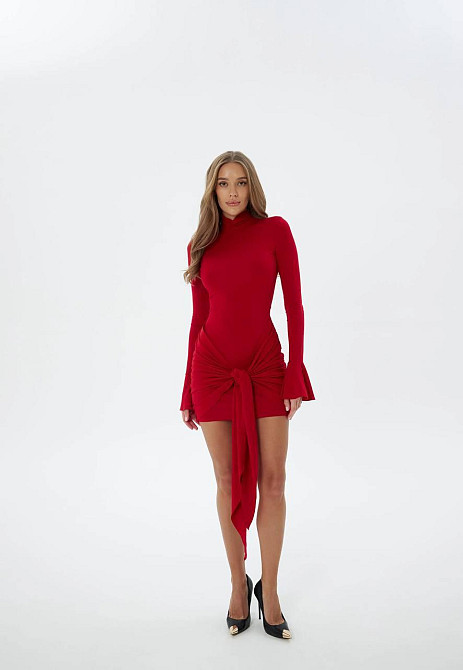 Жіноче стильне мініплаття зі складками мікродайвінг Червоний, 42/44 Одеса - фото 3
