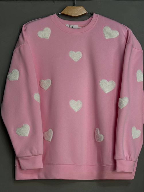 Свитшот женский W 2975 оверсайз с объемными сердцами, розовый, one size Киев - изображение 17