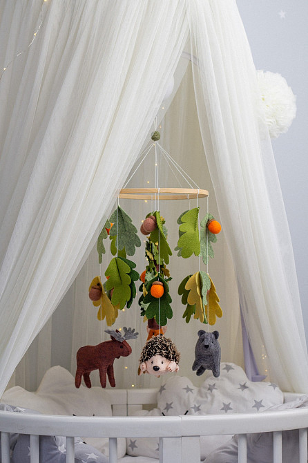 Дитячий музичний мобіль на ліжечко для немовлят об'ємний WooolyWool «Ліс» з 35 мелодіями Київ - фото 3