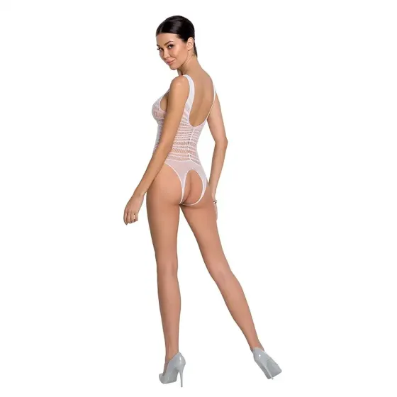 Бодістокінг з доступом Passion BS086 white, вертикальна сітка, виріз на спинці Львів