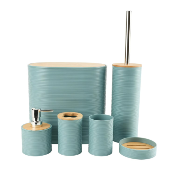 Набор аксессуаров 6в1 для ванной комнаты и душа, урна,дозатор для мыла, мыльница, стаканы,ёршик голубой Каменец-Подольский