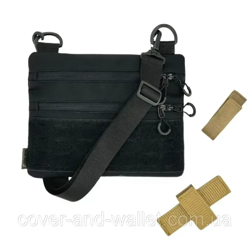 Тактическая сумка через плечо в черном цвете с велкро Puos Киев - изображение 4