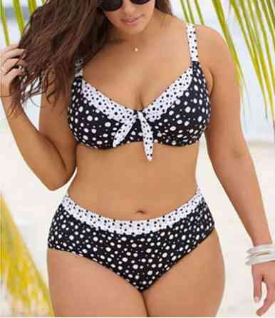 Роздільний купальник великого розміру в горох чорно-білий 2XL Київ