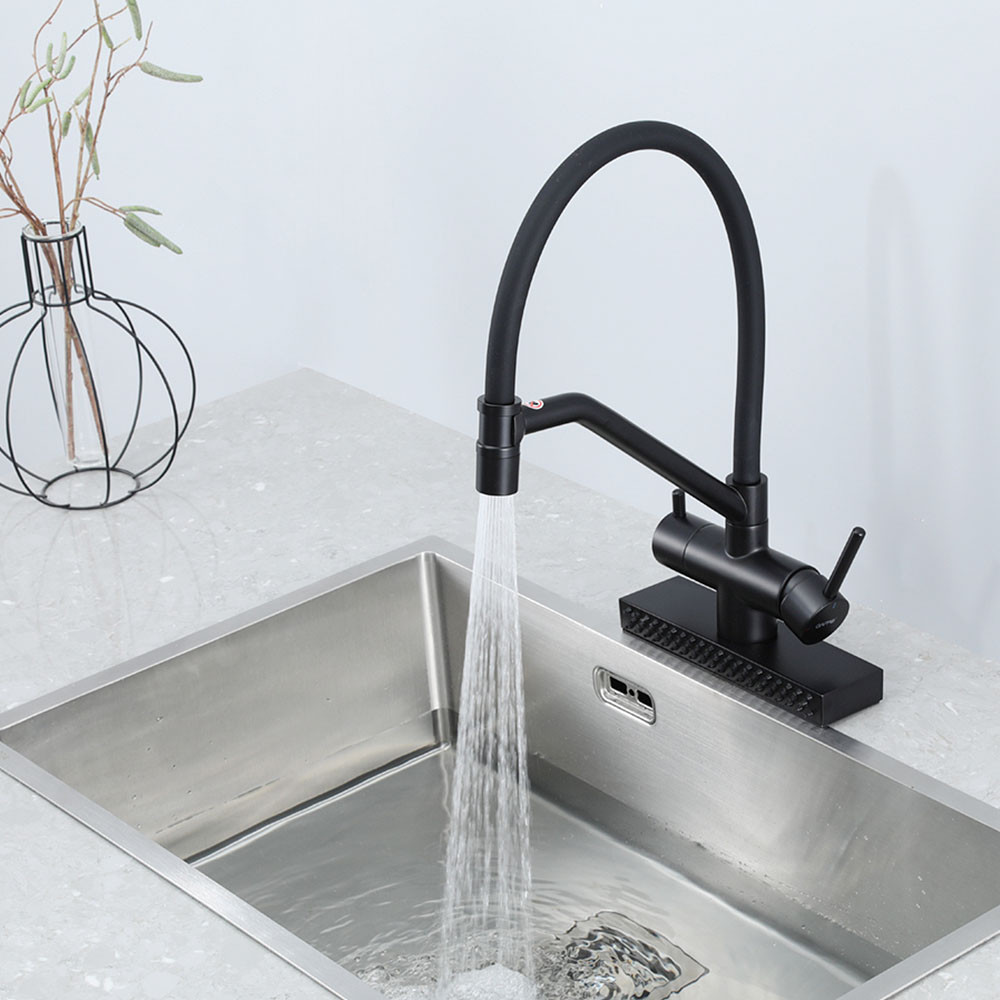 Змішувач для кухні під фільтр GAPPO G4098-6 гнучкий з функцією "водоспад", чорний Київ - фото 5