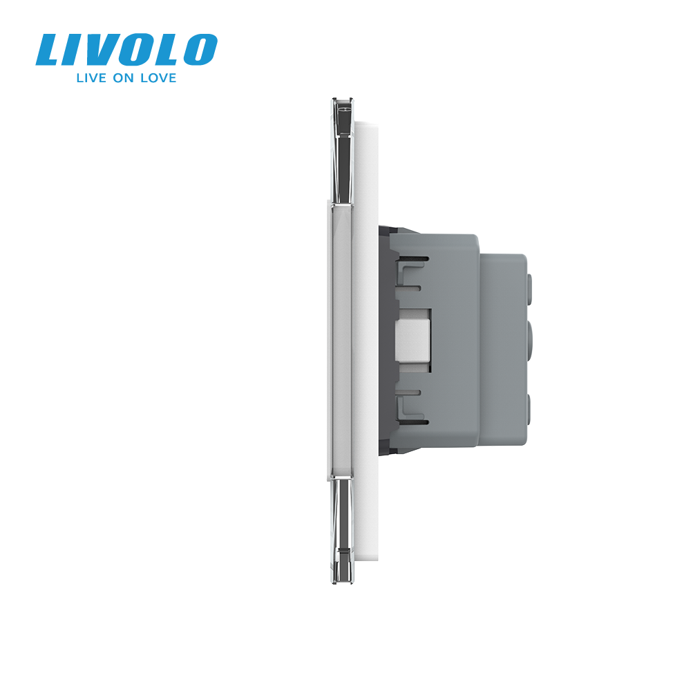 LIVOLO Сенсорний вимикач 4 сенсора (2-2) 2 розетки Livolo білий скло (VL-C702/C702/C7C2EU-11) Коломия - фото 8