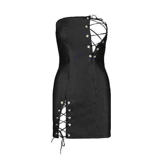 Мінісукня з екошкіри Passion CELINE CHEMISE XXL/XXXL, black, шнурівка, трусики в комплекті Sex Aura Київ