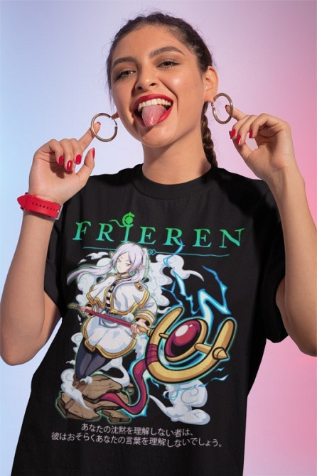 Футболка з аніме принтом Ферн Старк Слееве Хеавй оверсайз (S/M/L) Чорний AnimeJ0378 Дніпро - фото 1