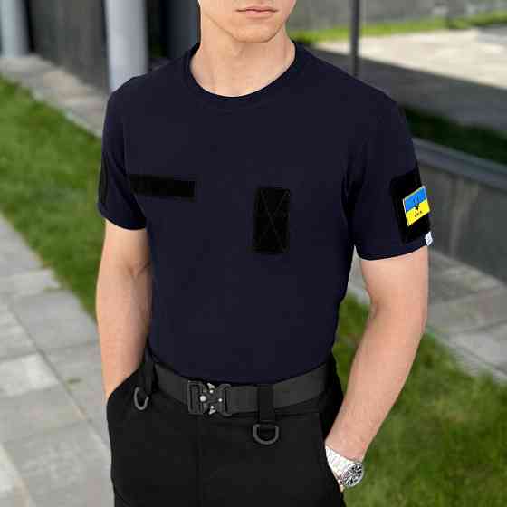 Футболка чоловіча однотонна темно-синя Pobedov Peremoga Військова Київ