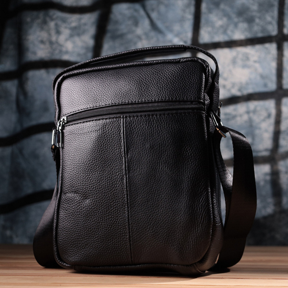 Практичная вертикальная сумка для мужчин из натуральной кожи Vintage sale_15114 Черный Киев - изображение 10