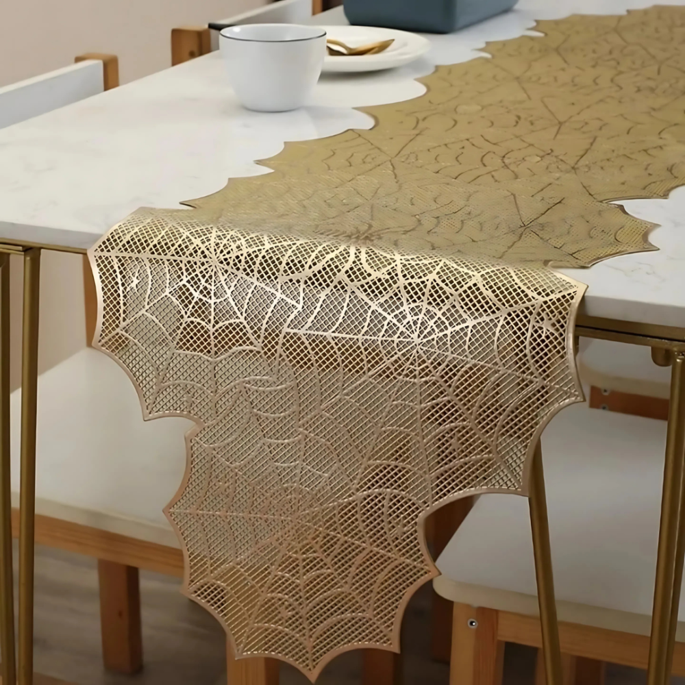Коврик сервировочный под горячее 150×35см, сервировочная салфетка золотистая, узор в виде паутины Каменец-Подольский - изображение 1