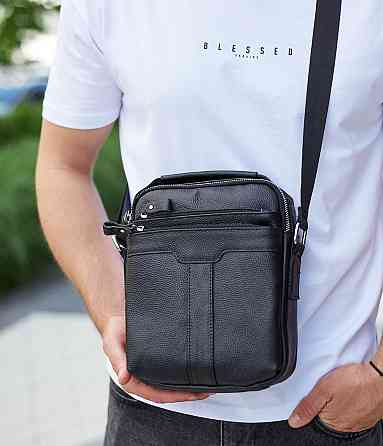 Мужская черная сумка через плечо, мужская сумка планшет, черная мужская барсетка через плечо Tiding Bag Киев