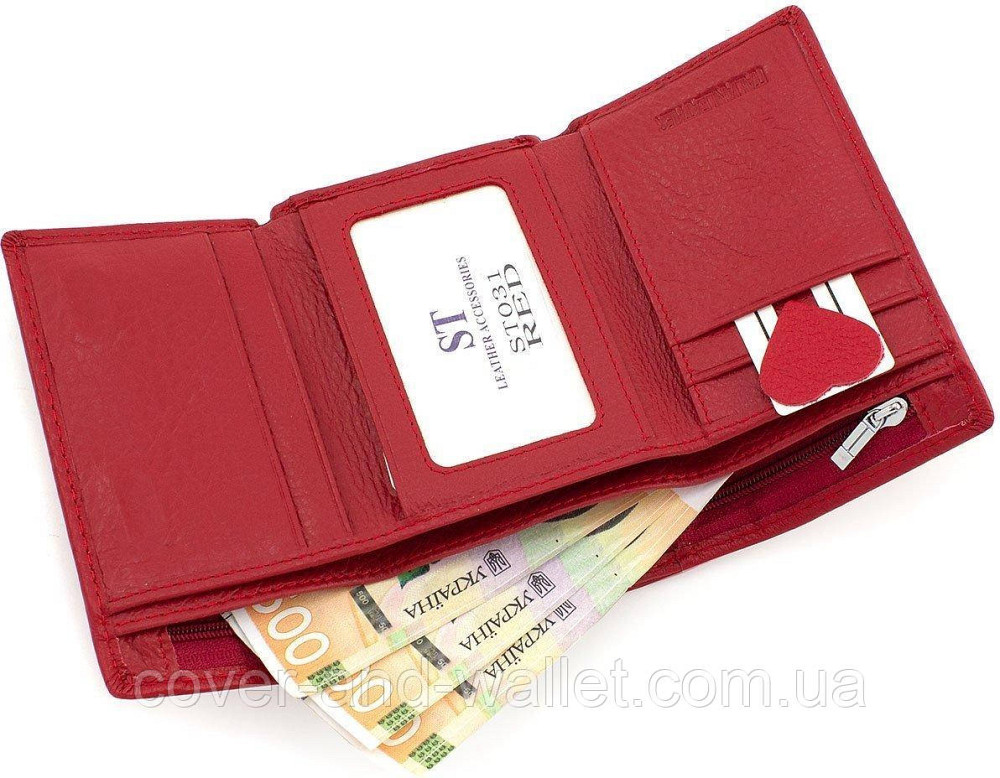 Маленький шкіряний жіночий гаманець червоного кольору з монетницею ST Leather Київ - фото 3