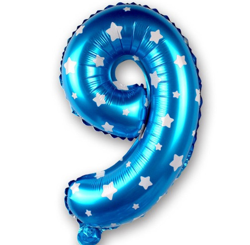 Шарик цифра 9 фольгированная со звездочками 32 дюйма голубой Киев - изображение 1
