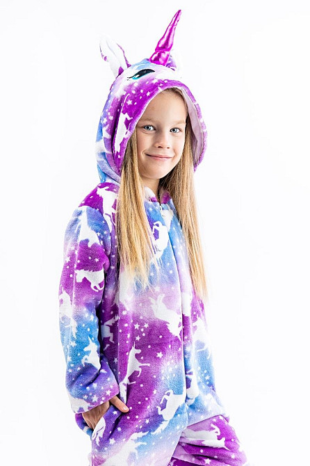 Детская пижамкигуруми детский и подростковый Единорог, фиолетовый, пижама -  комбинезон на молнии домашний топ Киев - изображение 3