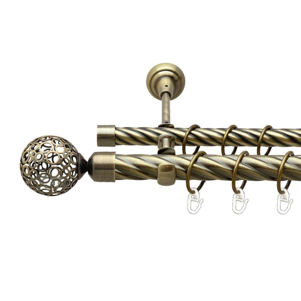 Карниз Orvit Савона металевий дворядний відкритий скручена труба кільце металеве Антик 25\19 мм 240 см Львов - изображение 1