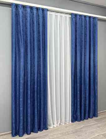 Комплект готових штор VR-Textil Жакард Мармур Al1 № 442ш Синій 150х270 см 2 шт (30-969) Київ