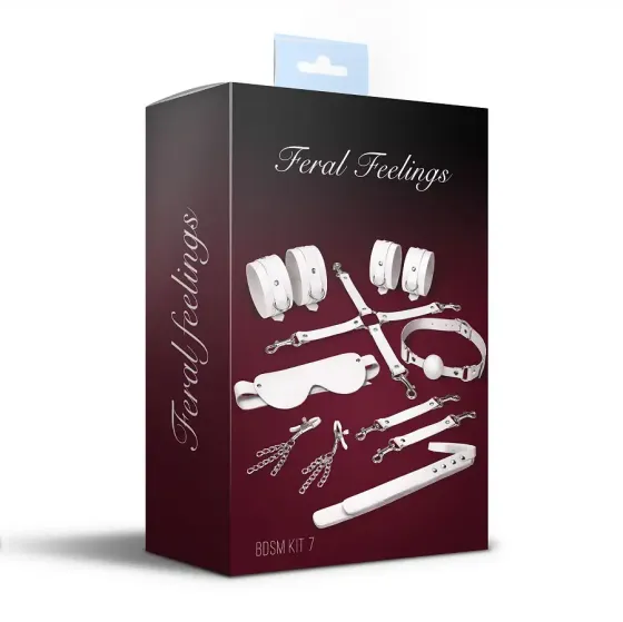 Набір Feral Feelings BDSM Kit 7 White, наручники, поножі, конектор, маска, падл, кляп, затискачі Львов