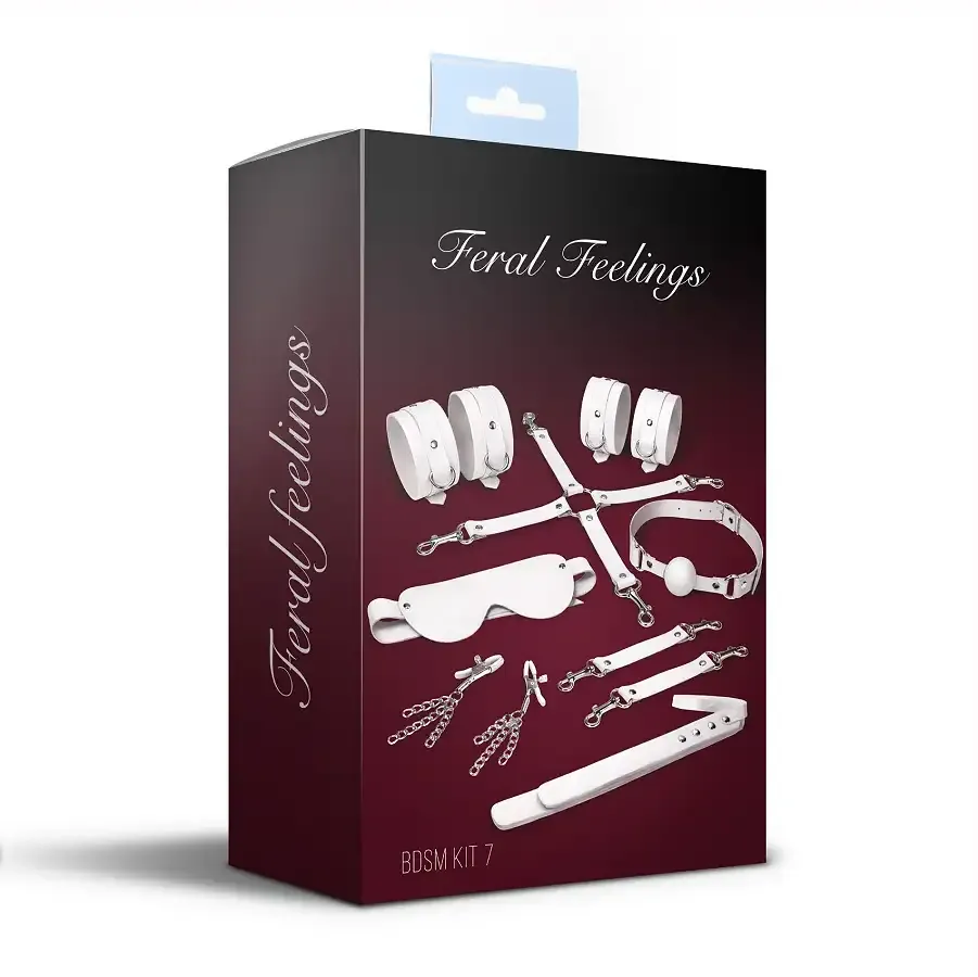 Набір Feral Feelings BDSM Kit 7 White, наручники, поножі, конектор, маска, падл, кляп, затискачі Львов - изображение 2