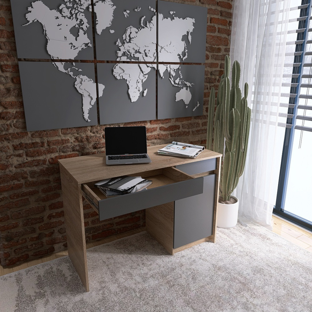 Письменный стол с 2 ящиками и закрытой секцией Эверест Сити-1100 110,1х50,1х76,6 см Дуб cонома/Графит (DTM-071103) Львов - изображение 5