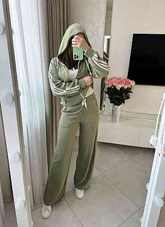 Жіночий стильний прогулянковий велюровий костюм-двійка Оливка, 48/50 Одеса