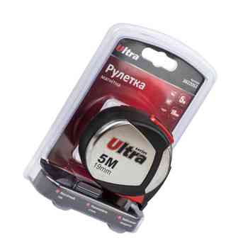 Рулетка 5м x 19мм магніт, гумова, метал. вставки, стопор полотна Ultra Мукачево